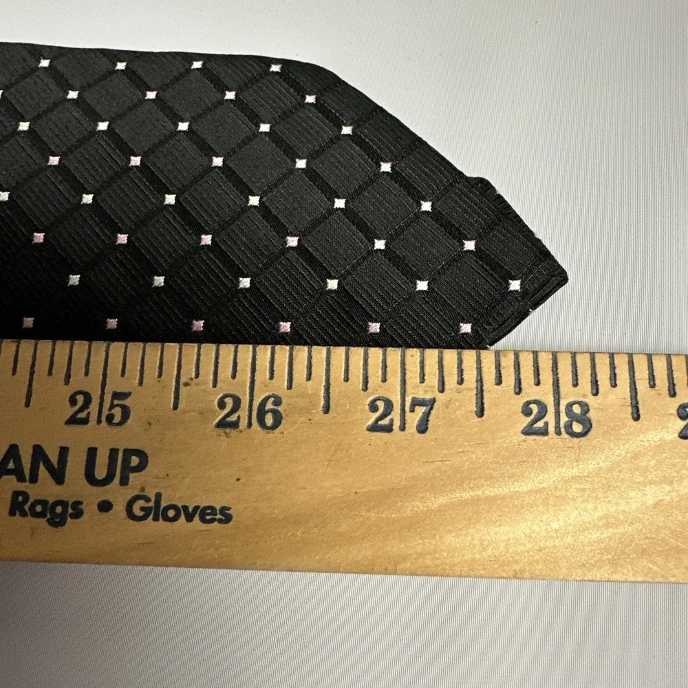 Nautica Black Geometric Silk Tie Pink White Dot Old Money Executive Preppy